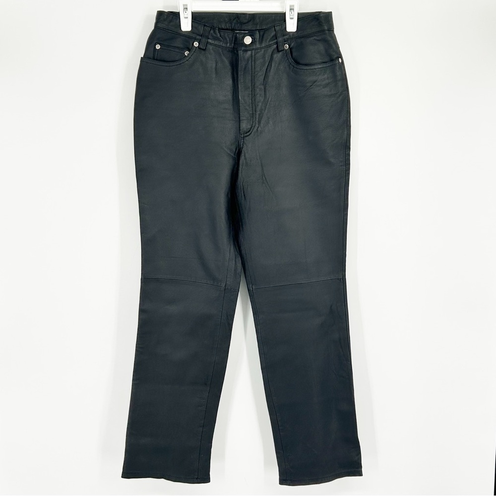 Newport News Black Straight Leg 100% Leather Pants Size 12 Fully Lined